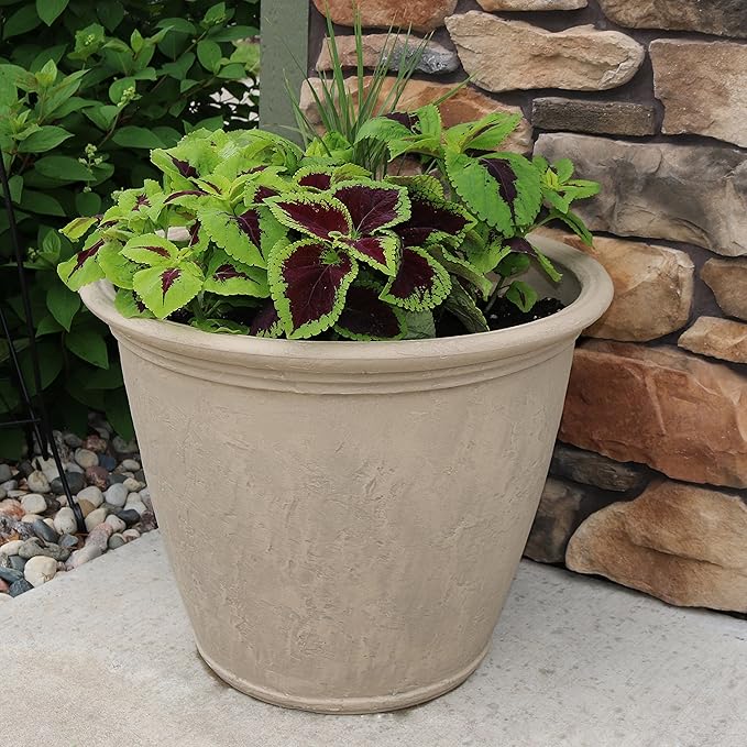 Sunnydaze 24-Inch Anjelica Large Plastic Pot for Plants - Outdoor Polyresin Round Planter with Drillable Drainage Holes - Beige - 4pk-Ruum Studio Home