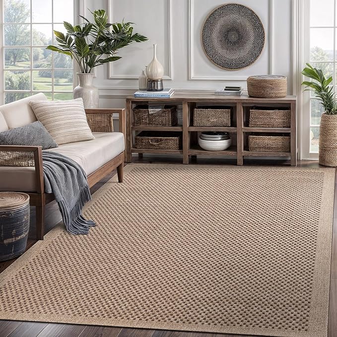 CAMILSON Easy Jute Rug 5x7, Indoor Outdoor Natural Color Fiber Area Rugs for Living Room Patio and Kitchen Rug, Sisal Boho Woven Design, Easy-Cleaning, Washable Outside Carpet Alfombras (5 x 7)-Ruum Studio Home