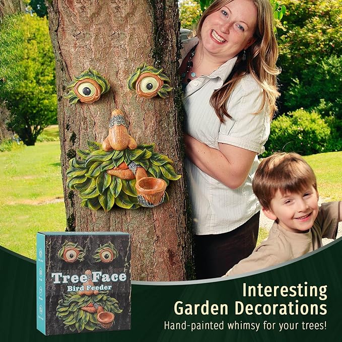 Tree Face Decor Outdoor,Whimsical Outdoor Art with Bird Feeder,Tree Hugger Bark Ghost Face Decoration Funny Yard Art,Garden Creative Decoration (12 INCH)-Ruum Studio Home