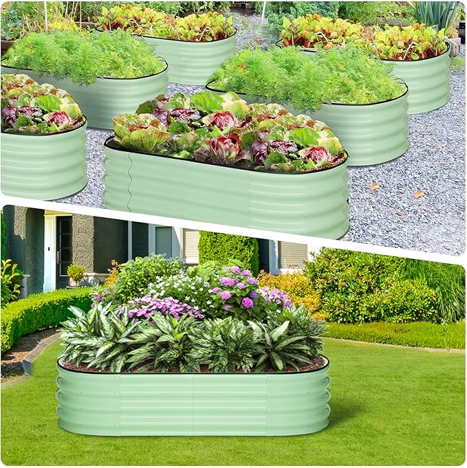 2 Pcs 4.5x2x1ft Oval Raised Garden Bed, Galvanized Raised Beds,Open-Ended Base Metal Raised Planter Beds,Garden Bed Outdoor,Planter Raised Boxes for Vegetables, Flowers,Tool-Free Asse,Green-Ruum Studio Home