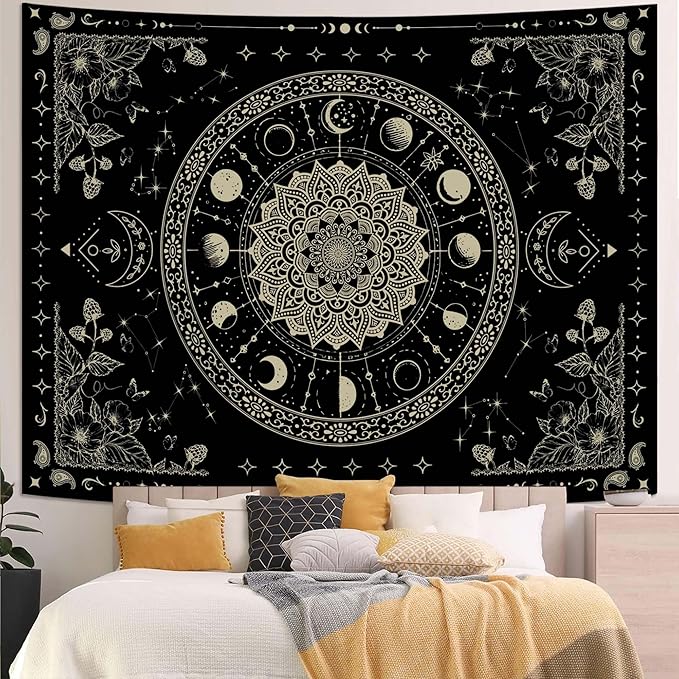 Lunerfex Mandala Moon Tapestry Boho Tapestry for Bedroom Black Tapestries Wall Hanging Living Room Wall Art and Home Decor 44x60-Ruum Studio Home