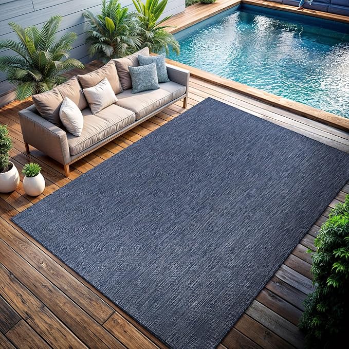 CAMILSON Outdoor Rug 10x14 Modern Area Rugs for Large Indoor and Outdoor Patios and Porches - Waterproof, Washable, Non-Shedding, Easy-to-Clean Outside Carpet (10 x 14, Solid - Navy Blue)-Ruum Studio Home