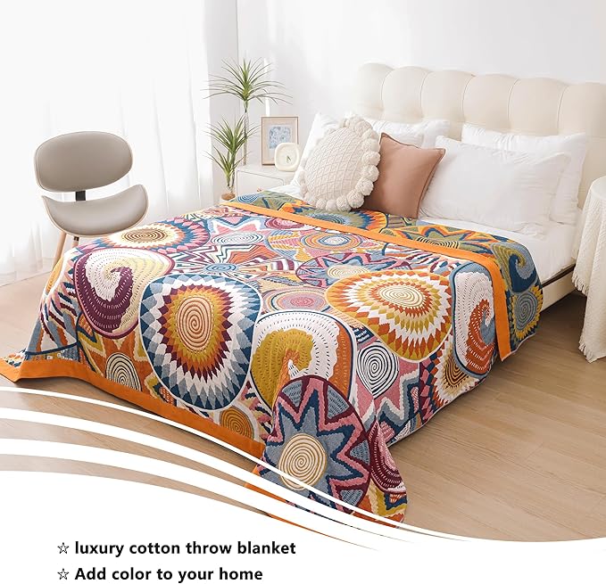 Boho Throw Blanket, 100% Organic Muslin Cotton Breathable Ultra Soft Bed Quilt Throw - All Season Floral Bird Butterfly Farmhouse Decor Blanket for Sofa Couch Chair and Gift. 80" x 90"-Ruum Studio Home