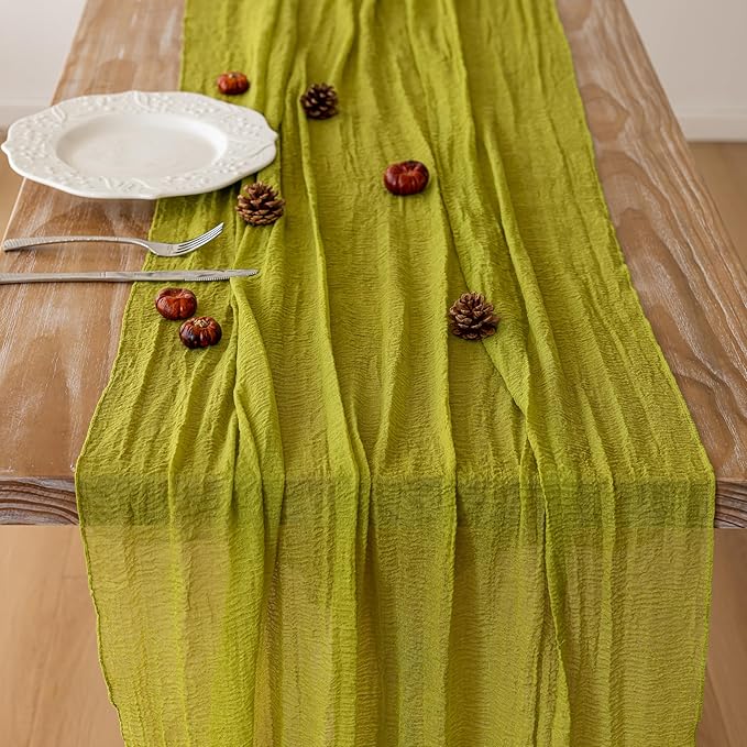 3pcs Moss Green Cheesecloth Table Runner Gauze 120 Inch 10 FT Rustic Boho Cheese Cloth Runner for Wedding Baby Shower Bridal Shower Birthday Party Long Sheer Home Decorations-Ruum Studio Home