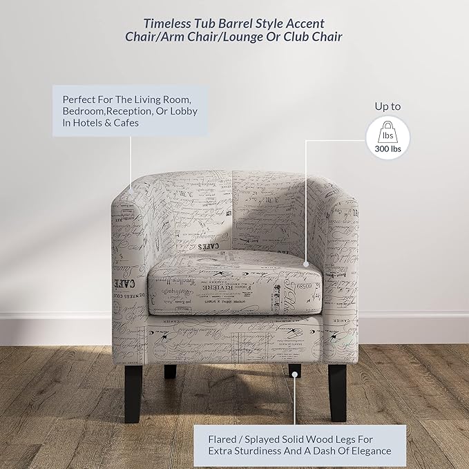 BELLEZE Accent Barrel Chair, Linen Round Chair Club Tub Sofa Corner Chair with Flared Legs and Cozy Soft Padding for Living Room Bedroom Waiting Room - Black & Beige-Ruum Studio Home