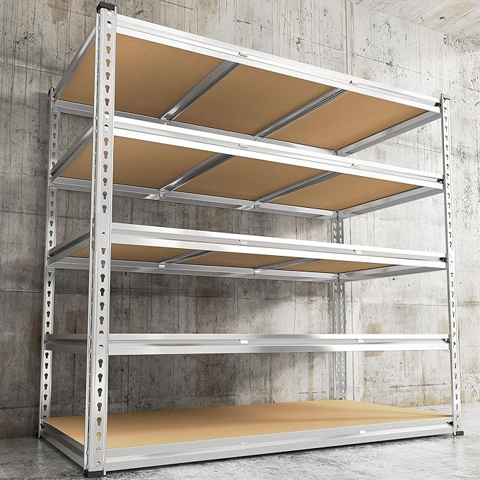 REIBII Garage Shelving, 5 Tier Storage Shelves Load 3020LBS, Adjustable Garage Shelving Heavy Duty, Metal Shelves Unit for Basement, Warehouse, 48" W x 72" H x 24" D, Galvanized-Ruum Studio Home