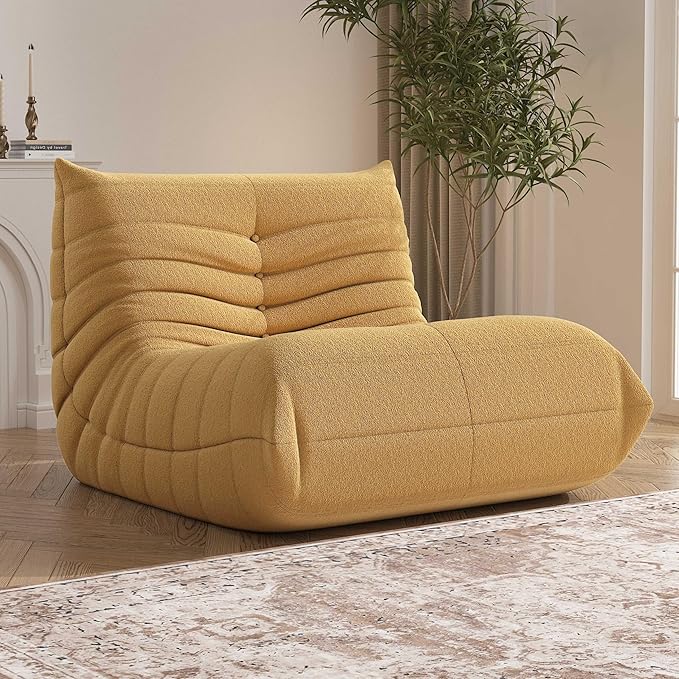 Bean Bag Chair, Memory Foam Bean Bag Sofa Large Bean Bag Chair for Adults, Bean Bag Chairs for Teens with High Density Comfortable Foam, Bean Bag for Living Room, Bedroom (Yellow)-Ruum Studio Home