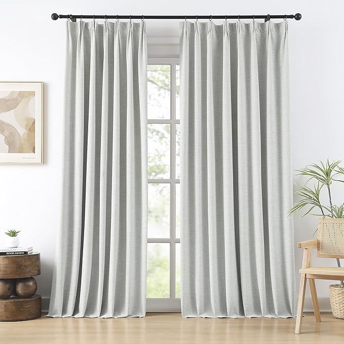 RAIN CITY 2 PCs Extra Wide Linen Blackout Curtains 102 Inches Long,Back Tab Pleaetd Drapes with Hooks Track System Curtain Panels Room Divider Curtains for Patio Sliding Door Living Room 70 x 102-Ruum Studio Home