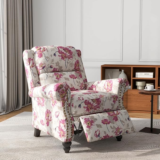 UIXE Pushback Recliner Chair, Fabric Armchair Push Back Accent Chair, Rivet Trim Club Chair Home Theater Overstuffed Single Sofa Reading Seat for Living Room, Pattern-Ruum Studio Home