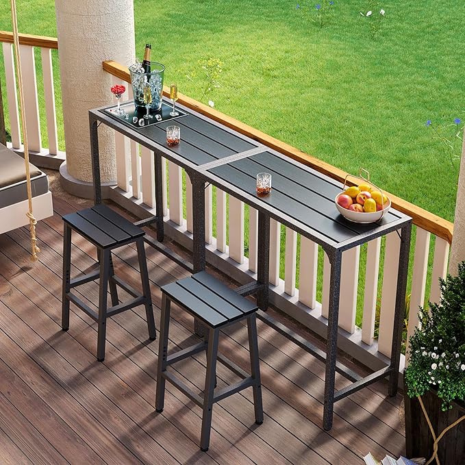 ODK 39 Inch Outdoor Bar Table, Patio Counter Bar Height Table with Weather Resistant Waterproof Top for Hot Tub Garden, Yard, Balcony, Poolside, Indoor (Black)-Ruum Studio Home