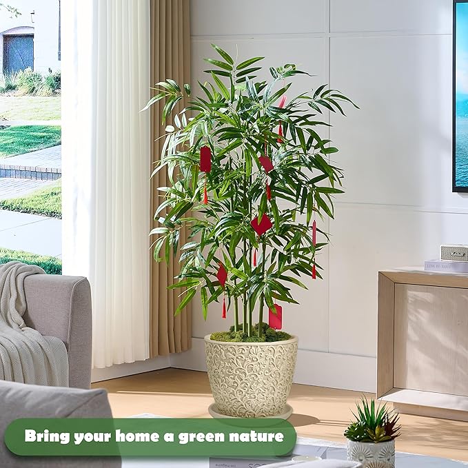 Artificial Bamboo Tree 5FT Tall Fake Plants Faux Silk Plant, Faux Bamboo Plant for Home Office Indoor Outdoor Decor Artificial Trees with Tall Planter-Ruum Studio Home