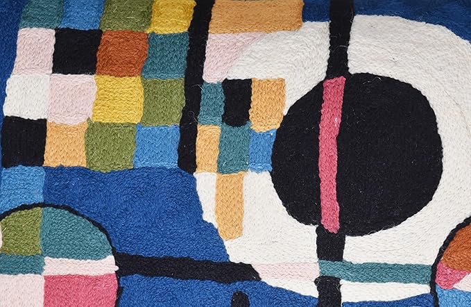 Lumbar Kandinsky Blue Modern Pillow Cover - Counterweights Mid-Century Chair Cushions Blues Abstract Pillowcase Contemporary Sofa Pillowsham Handembroidered Wool Size 14x20-Ruum Studio Home