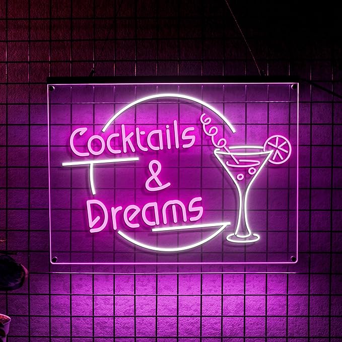 Personalized Beer O'Clock Neon Sign, Custom Wall Sign for Home Bar, Man Cave, Pub, Game Room, LED Beer Light Decor (Cocktail Bar 02)-Ruum Studio Home