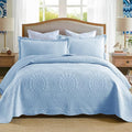 MarCielo 3-Piece 100% Cotton Oversized Bedspread Lightweight Quilt Coverlet Embroidery Farmhouse Bedding Set (Tf Light Blue, Oversized Queen (100"x106"))-Ruum Studio Home