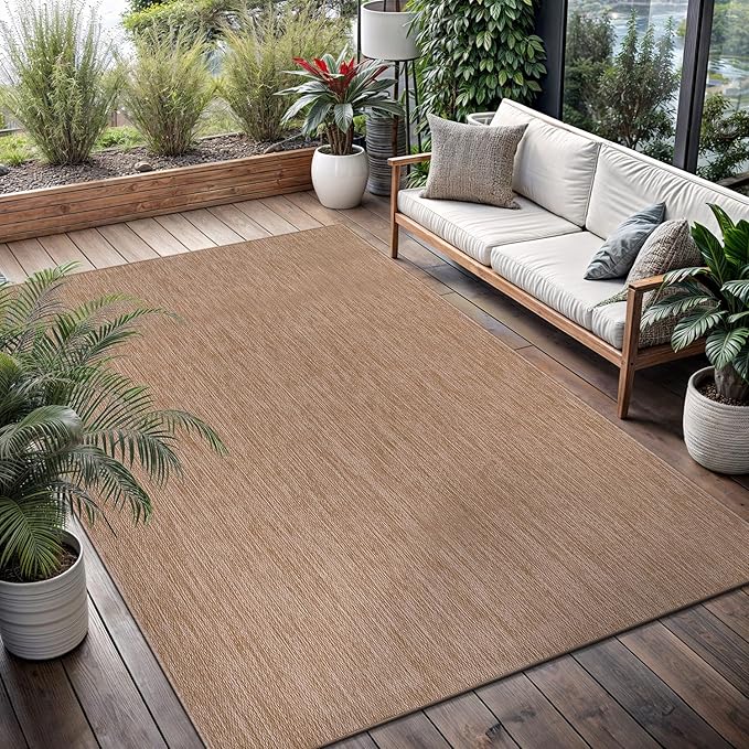 Washable Indoor Outdoor Rug 8x10 Weather Resistant Area Rugs Modern Solid Jute Rug for Porch Deck Balcony Backyard Patio Outside Carpet (8 X 10 Jute Beige)-Ruum Studio Home