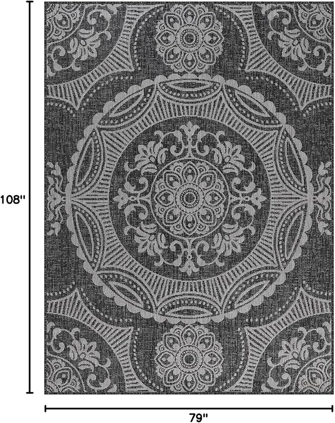 Medallion Outdoor Rug 6x9 Washable Outside Carpet for Indoor Patio Porch Waterproof Easy Cleaning Non Shedding Area Rugs Dark Gray 6 x 9-Ruum Studio Home