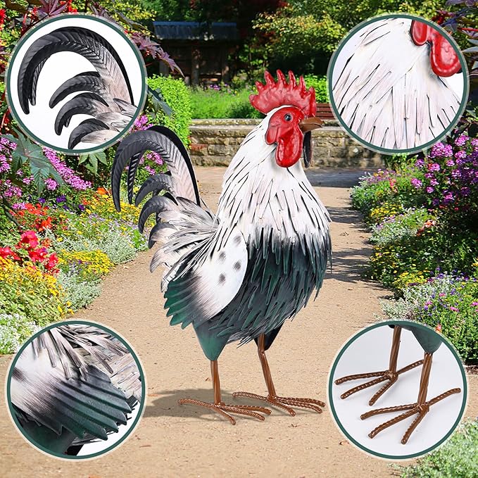 Rooster Garden Statue Sculpture Metal Chicken Yard Decor Outdoor Figurines Patio Backyard Decoration-Ruum Studio Home