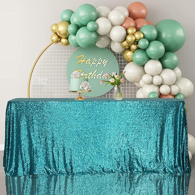 SquarePie Sequin Tablecloth 50 x 72 Inch Teal Sparkly Table Linen for Wedding Party-Ruum Studio Home