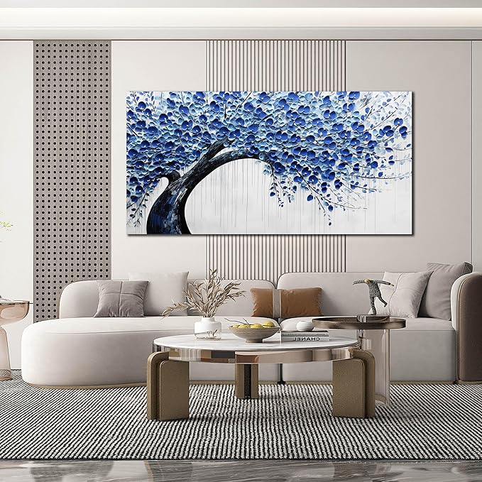 Large Wall Art for Living Room Bedroom Home Office Blue Tree of Life Wall Art Floral Picture Framed Wall Decor Modern Canvas Prints 29x59 In-Ruum Studio Home