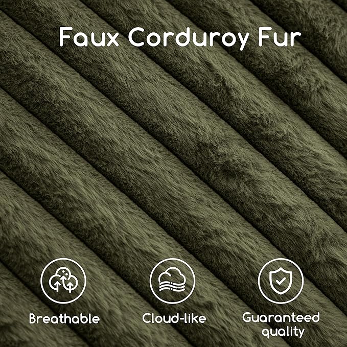 HIGOGOGO Round Stuffed Pouf Ottoman, Stripe Faux Fur Poufs with Foam Chunk Filling, Furry and Fluffy Pouf Foot Stool Storage Ottoman, 26 X 18 Floor Poufs Foot Rest for Living Room, Green-Ruum Studio Home