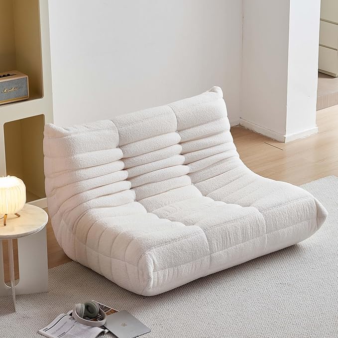 Bean Bag Chair for Adults, Oversized Loveseat Fireside Chair Comfy Lazy Floor Sofa, 2 Seater Lazy Sofa Couch Memory Foam Bean Bag for Living Room, Bedroom Apartment Office (Beige)-Ruum Studio Home