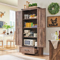 72" Tall Wood Storage Cabinet, Farmhouse Kitchen Pantry Cabinet with Adjustable Shelves & Drawer & Barn Doors, Versatile Storage for Kitchen, Dining Room, Bathroom, Light Brown-Ruum Studio Home