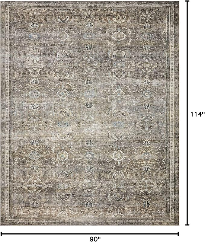 Loloi Layla Collection LAY-13 Antique/Moss 7'-6" x 9'-6" .13" Thick Area Rug, Soft, Durable, Vintage Inspired, Distressed, Low Pile, Non-Shedding, Easy Clean, Printed, Living Room Rug-Ruum Studio Home