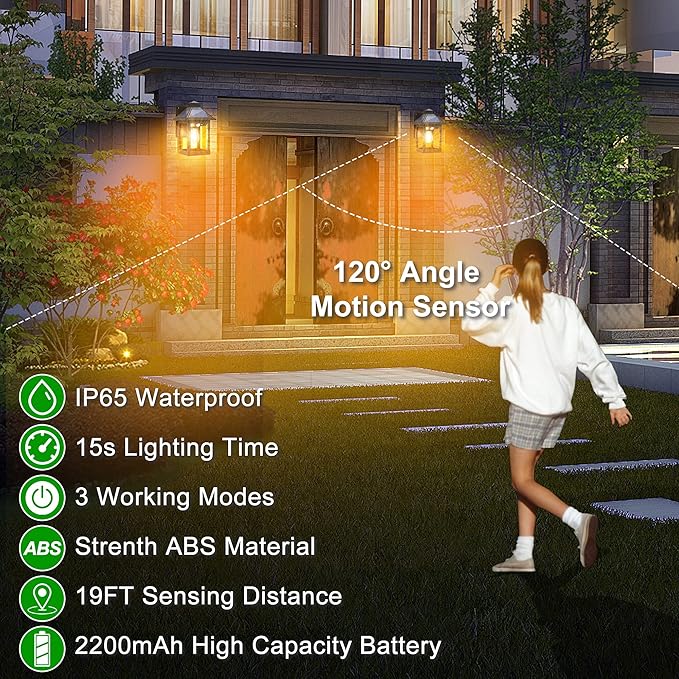 Solar Powered Wall Lanterns Outdoor with 3 Modes, Dusk to Dawn Motion Sensor LED Sconce Lights Waterproof, Exterior Front Porch Security Lamps Wall Mount Patio Fence Decorative Light Fixtures-Ruum Studio Home