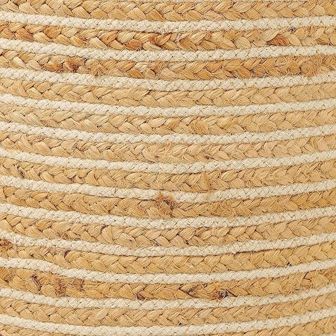 REDEARTH · Cylindrical Pouf Foot Stool Ottoman - Jute Braided Pouffe Poof Sitting Footrest for The Living Room, Bedroom, Nursery, Patio, Lounge & Other Rooms in Home (14.5”x14.5”x16”; Natural Ivory)-Ruum Studio Home