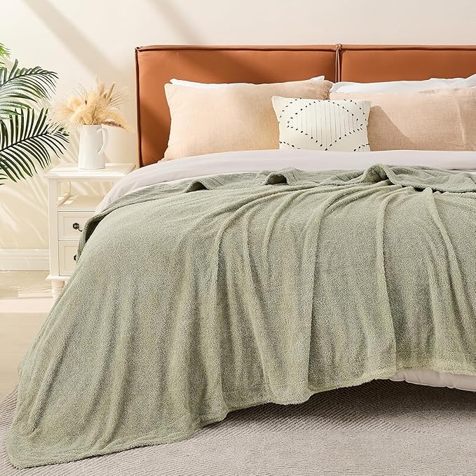 EMME Muslin and Fleece Twin Blanket Reversible - 60"*80" Sage Green Soft Warm Throw Blankets for Couch Bed Picnic Travel Bed-Ruum Studio Home