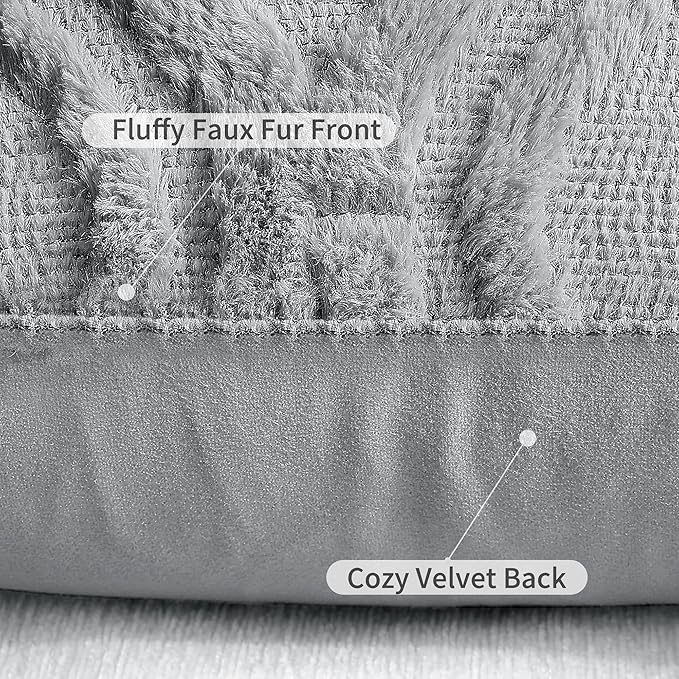 decorUhome Fall Throw Pillow Covers 20x20 Inch Set of 2, Soft Plush Decorative Faux Fur Grey Solid Couch Pillow Covers, Accent Farmhouse Neutral Square Euro Pillow Cases for Sofa Bed Living Room-Ruum Studio Home