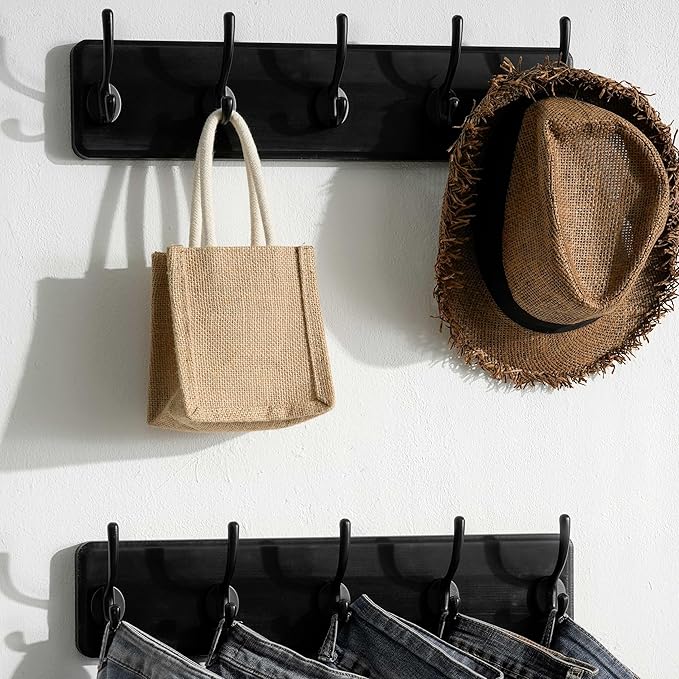 SKOLOO Rustic Wall Mounted Coat Rack, Case of 2, Pine Solid Wood Coat Hook Hanger - 5 Hooks for Hanging Clothes Robes Towels Coats-Ruum Studio Home
