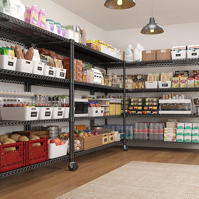 REIBII 60''W Storage Shelves 2399LBS Garage Shelving Heavy Duty with Wheels & Feet, 4 Tier Wire Shelving Adjustable Metal Shelving for Pantry Garage Kitchen Commercial Industrail, 60"W x 18"D x 65.5"H-Ruum Studio Home