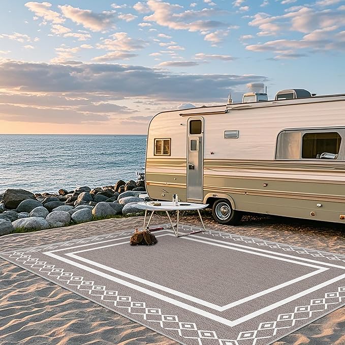 Outdoor Patio Rug, Outside Rectangular Carpet, Moroccan Geometric Rugs, Washable Large Indoor Outdoor Rug Mats for RV, Picnic, Backyard, Deck, Balcony, Porch, Beach 5'x8'-Ruum Studio Home
