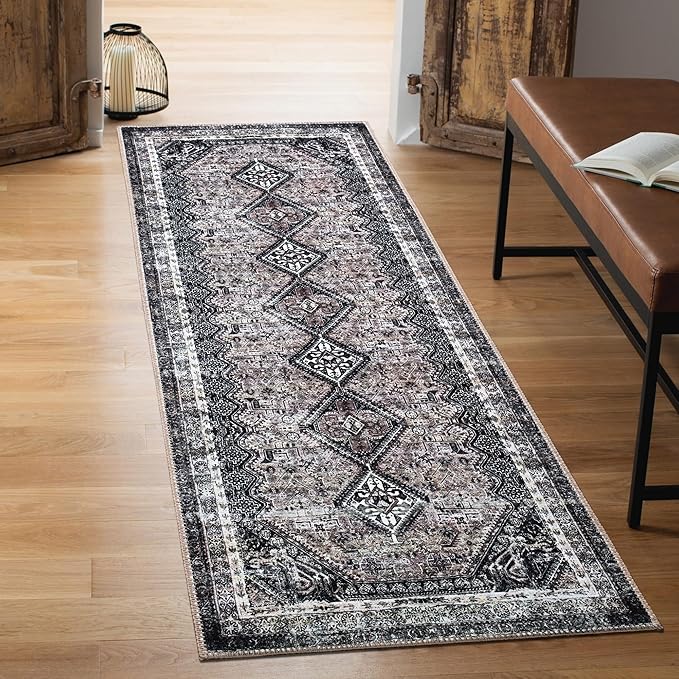 Keen Home Design 2x12 Rug - Machine Washable Runner Rug with Non-Slip Backing, Ideal for Hallway, Entryway, Kitchen, Laundry Room - Vintage, Easy Clean, Durable, Low Pile - (2'6" x 12')-Ruum Studio Home