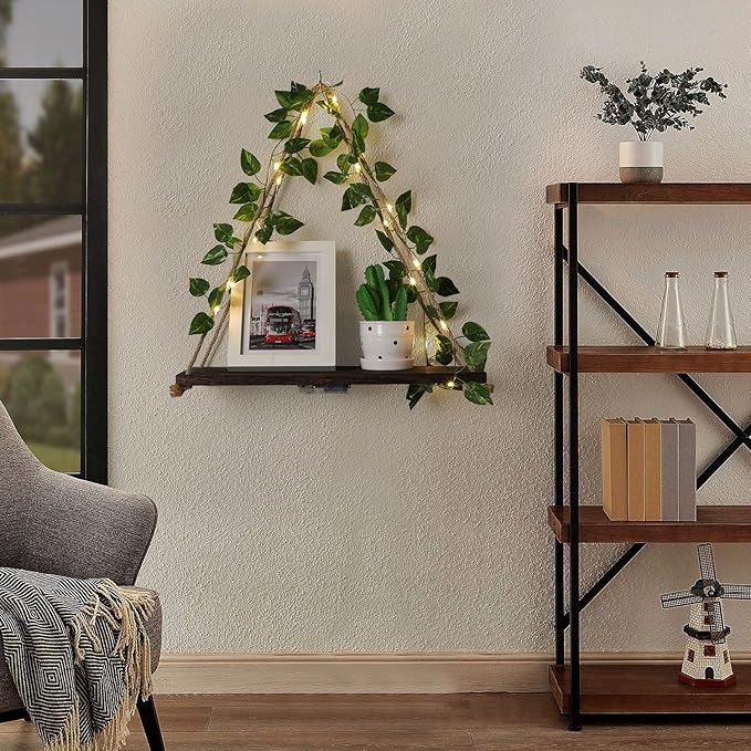 Floating Shelves for Wall,Plant Wall Decor,Hanging Shelf,Cottage Core Decor,Room Decor Aesthetic,Boho Room,Adhesive Shelves,Floating Shelves for No Drilling,Two-Piece Set(Green Leaf)-Ruum Studio Home