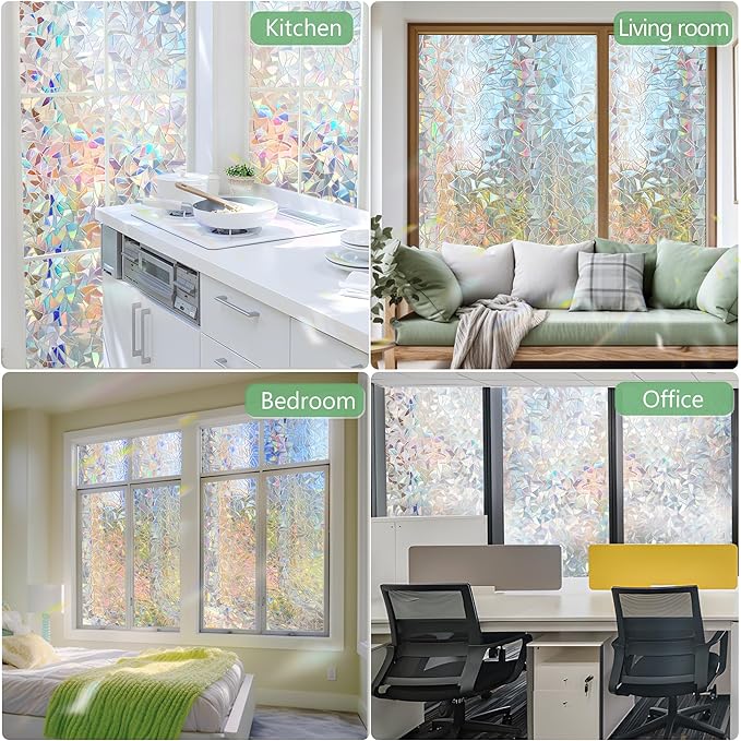 HIDBEA Window Privacy Film Static Clings, Rainbow Window Film, 3D Decals Non-Adhesive Window Vinyl Film for Home Door, 17.3 Inch x 6.5 Feet-Ruum Studio Home