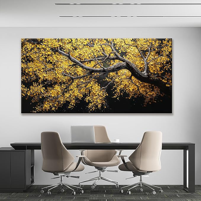 TAIJXAGSG Large Canvas Wall Art Decor For Living Room Pictures Gold Tree Wall Art Decoration Abstract Tree Plants Artwork Wall Art Modern Painting Pictures For Bedroom Home Kitchen Office 29"X 58"-Ruum Studio Home