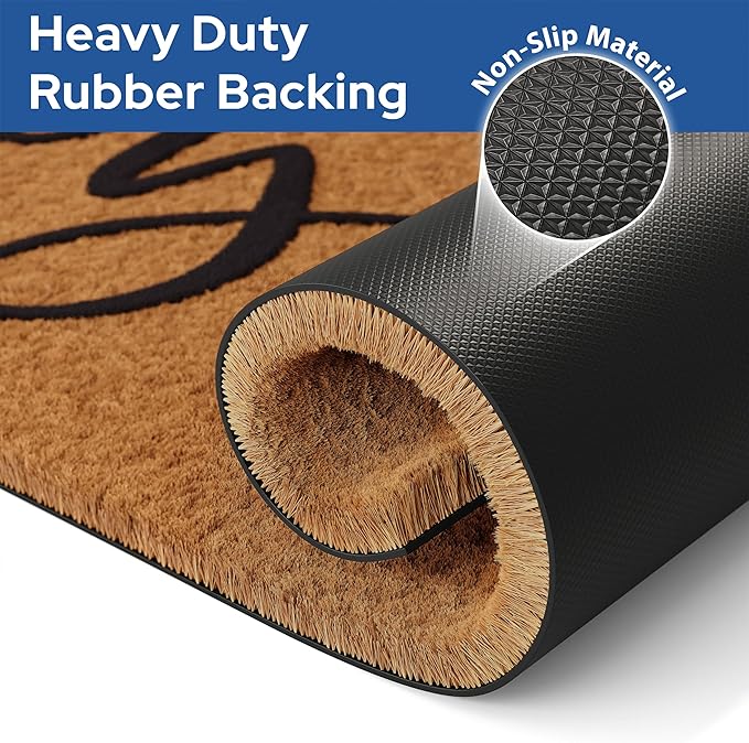 Barnyard Designs Natural Coco Coir Heavy Duty Backing Doormat - Large Cute Non-Slip Front Door Welcome Mat for Outside Entrance or Porch Entry, Brown (17x 30, Y'all)-Ruum Studio Home