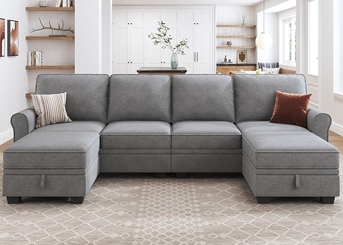 HONBAY Convertible Sectional Sofa with Storage Seat 6 Seat Sofa with Reversible Chaise U Shaped Sectional Couch for Living Room,Light Grey-Ruum Studio Home