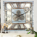 The Gears Clock 24'' Inch Square Real Moving Gear Wall Clock Vintage Industrial Oversized Rustic Farmhouse (Silver Grey)-Ruum Studio Home