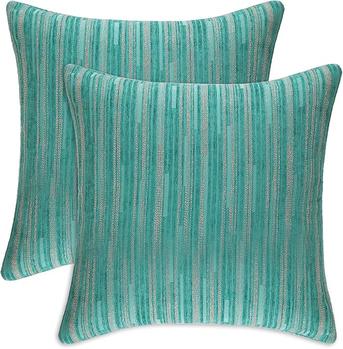 Yeiotsy Decorative Pillow Covers Teal, Pack of 2, Modern Striped Throw Pillow Cases Geometric Cushion Covers (Teal, 18 X 18 Inches)-Ruum Studio Home