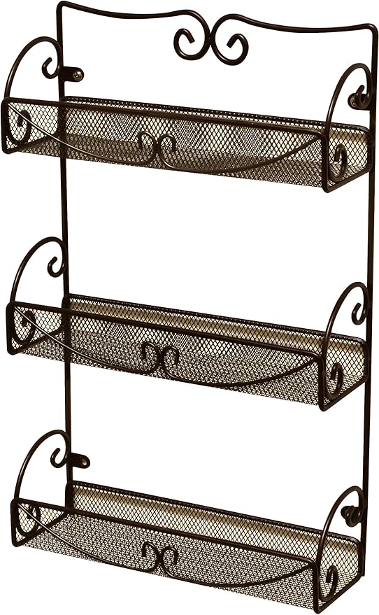 Deco Brothers 3 Tier Wall Mounted Hanging Spice Rack, Bronze-Ruum Studio Home