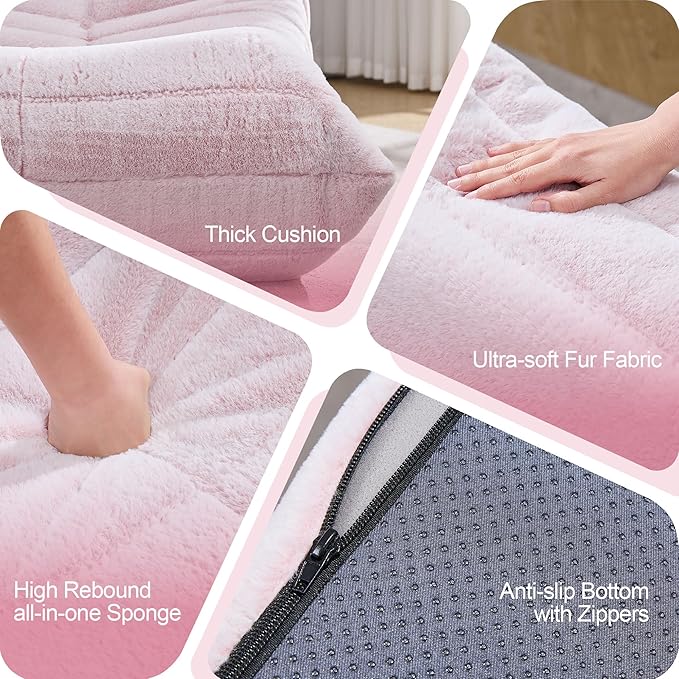 Bean Bag Chairs for Adults Giant Bean Bag Chair Memory Foam BeanBag Chair Big Bean Bag Sofa with Filler Faux Fur Fireside Beanbags Lazy Sofa for Living Room Bedroom Dorm Office (Pink Plush)-Ruum Studio Home