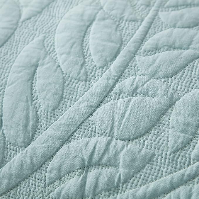 MarCielo 3-Piece 100% Cotton Oversized Bedspread Lightweight Quilt Coverlet Embroidery Farmhouse Bedding Set T0 (Aruba Blue, Oversized Queen (100"x106"))-Ruum Studio Home