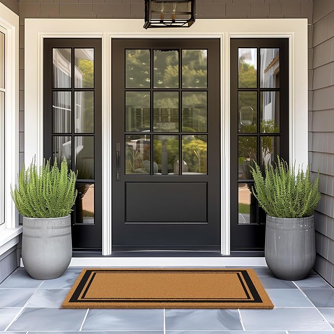 Barnyard Designs Natural Coco Coir Heavy Duty Backing Doormat - Large Cute Non-Slip Front Door Welcome Mat for Outside Entrance or Porch Entry, Brown (30x48, Border)-Ruum Studio Home