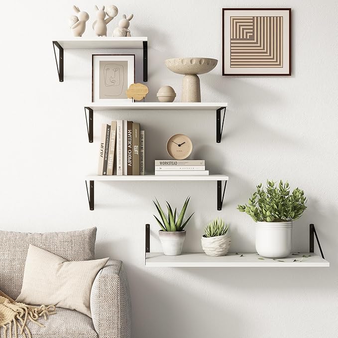 Fun Memories 10 Inch Deep Floating Shelves, White Floating Shelf 16 Inch Long, 16" W x 10" D Wall Shelves Set of 2, Deep Shelves for Books, Wide Floating Shelves for Bahtoom, Living Room, Kitchen-Ruum Studio Home