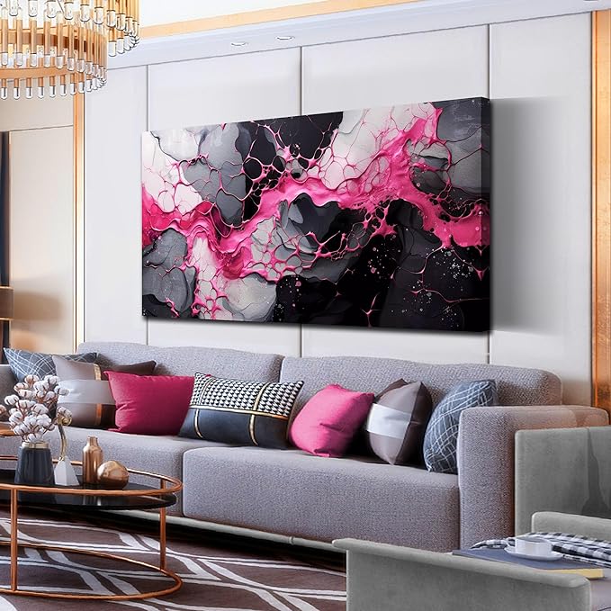 GUGIKA Pink Wall Art for Living Room, Abstract Canvas Wall Decor for Bedroom Decor, Modern Print Paintings, Size 24x48 Inches-Ruum Studio Home