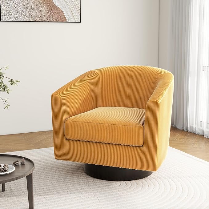 Swivel Barrel Accent Chair, Modern Round Corduroy Fabric Arm Chair for Living Room, Bedroom, Comfy Club Reading Chairs for Adults, Corduroy Orange, Set of 2-Ruum Studio Home