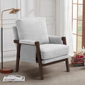 Modern Accent Chair for Living Room Mid Century Arm Chair Upholstered Bedroom Chair Comfy Lounge Chair with Solid Wood Frame, White-Ruum Studio Home